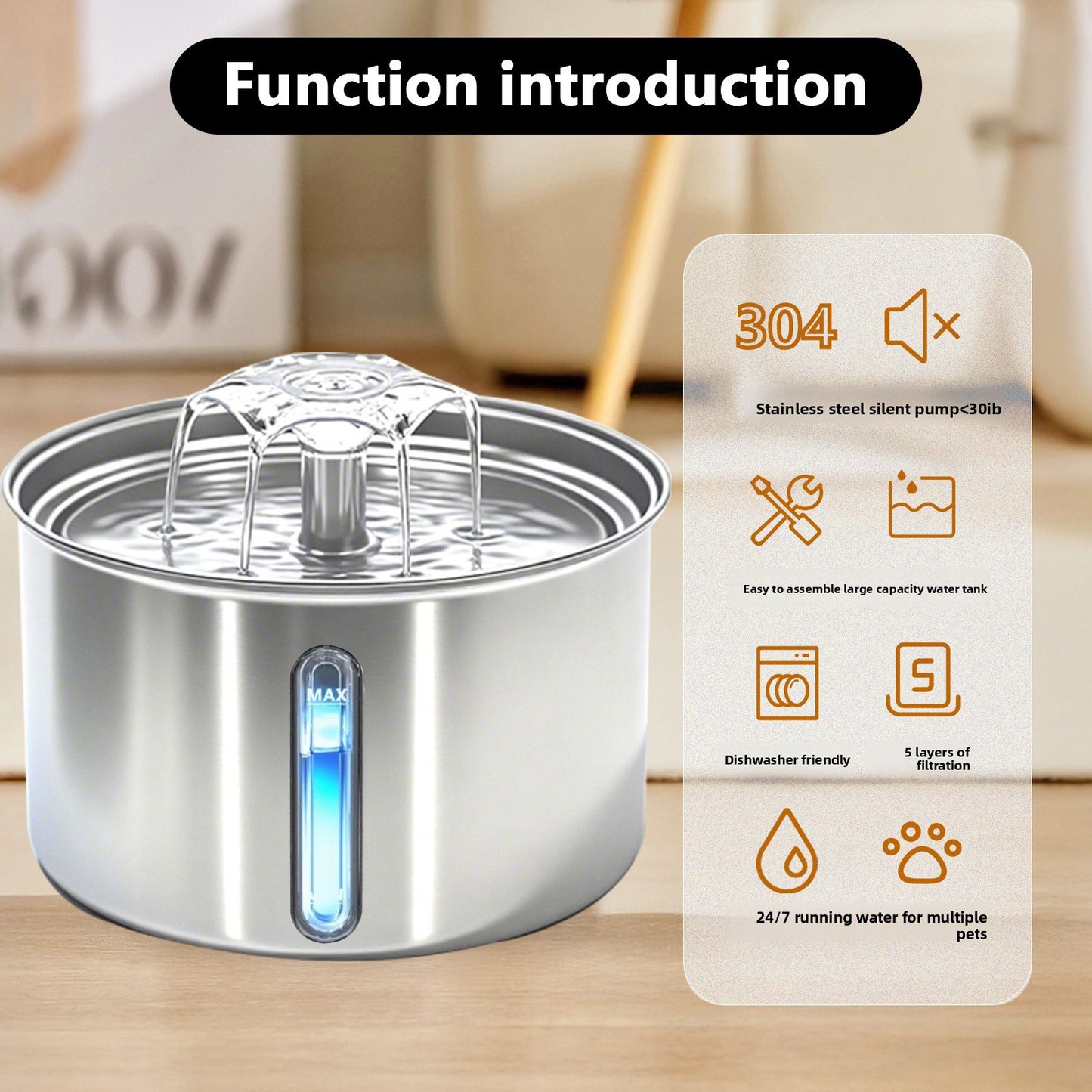 Premium Stainless Steel Cat Water Fountain β 3L Capacity